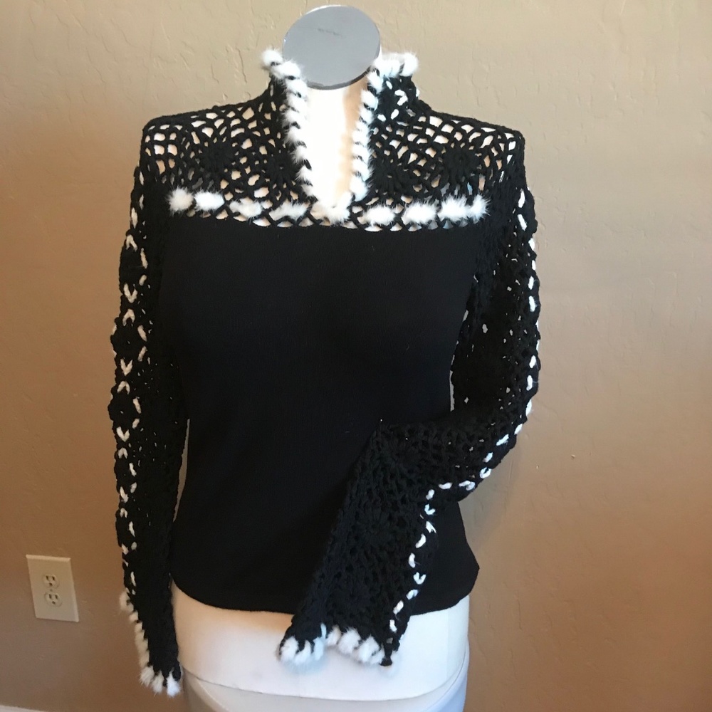 Knit ETINCELLE top with fur trim